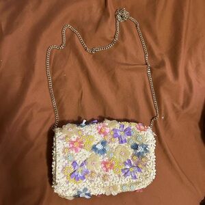 T.J.Maxx Floral Beaded Crossbody Bag with Silver Chain